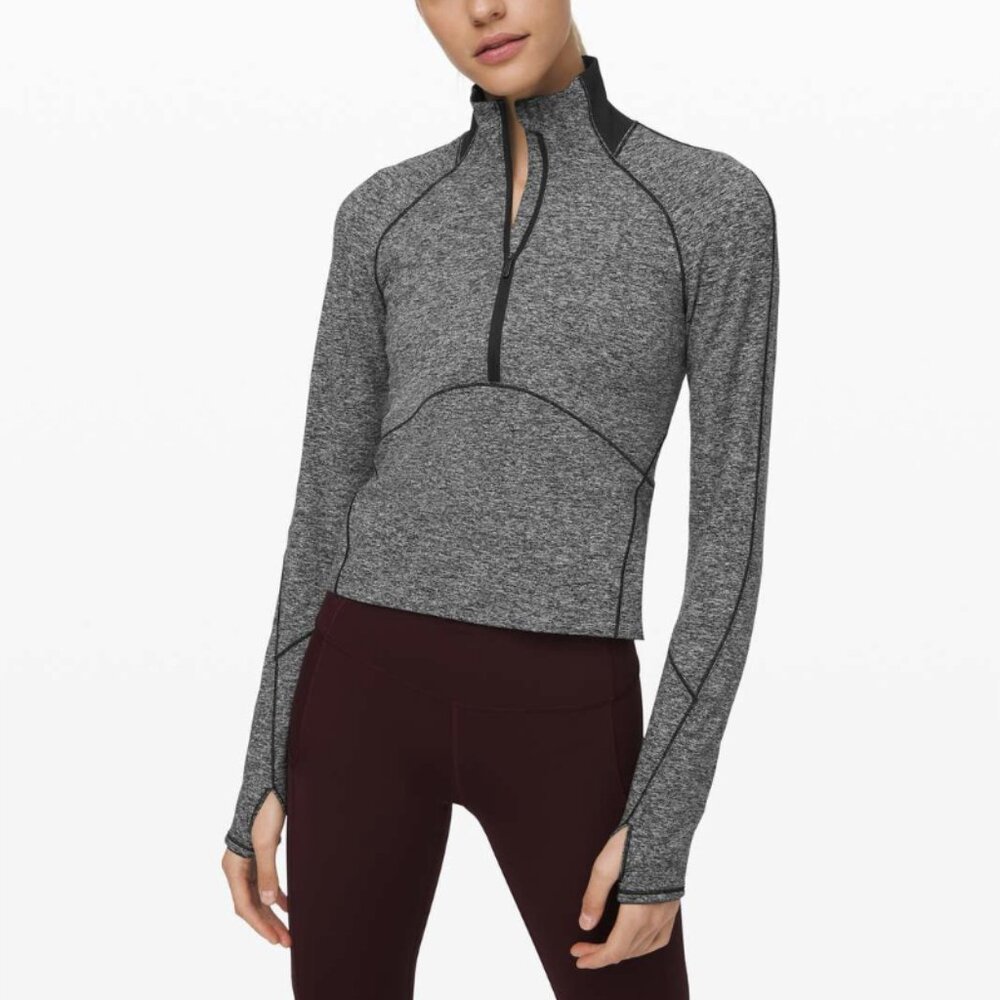 Lululemon Always Alert 1/2 Zip Pullover Heathered Black Gray Rulu Fleece Size 6